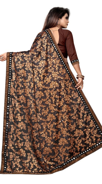 Mayawye Women's Lycra Blend Saree with Blouse (Coffee, 5-6 Mtrs)