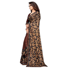 Mayawye Women's Lycra Blend Saree with Blouse (Coffee, 5-6 Mtrs)