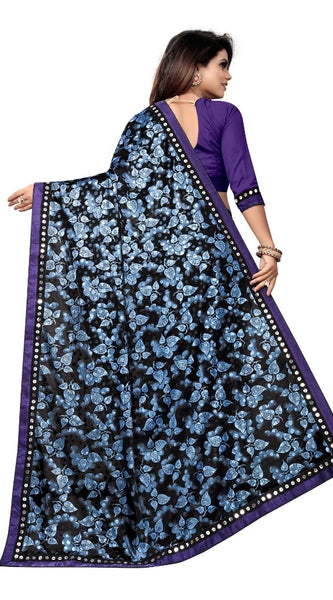 Mayawye Women's Lycra Blend Saree with Blouse (Blue, 5-6 Mtrs)
