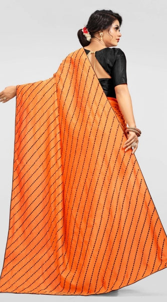 Mayawye Women's Vichitra Saree with Blouse (Orange, 5-6 Mtrs)