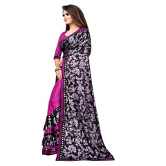 Mayawye Women's Lycra Blend Saree with Blouse (Purple, 5-6 Mtrs)