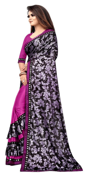 Mayawye Women's Lycra Blend Saree with Blouse (Purple, 5-6 Mtrs)