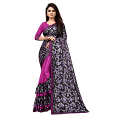 Mayawye Women's Lycra Blend Saree with Blouse (Purple, 5-6 Mtrs)