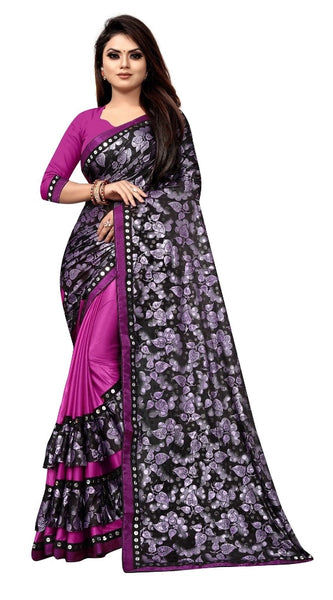 Mayawye Women's Lycra Blend Saree with Blouse (Purple, 5-6 Mtrs)