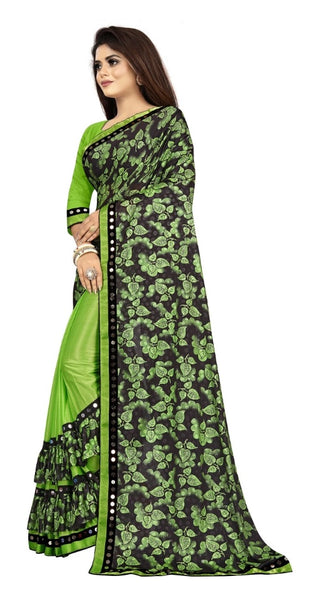 Mayawye Women's Lycra Blend Saree with Blouse (Pista, 5-6 Mtrs)