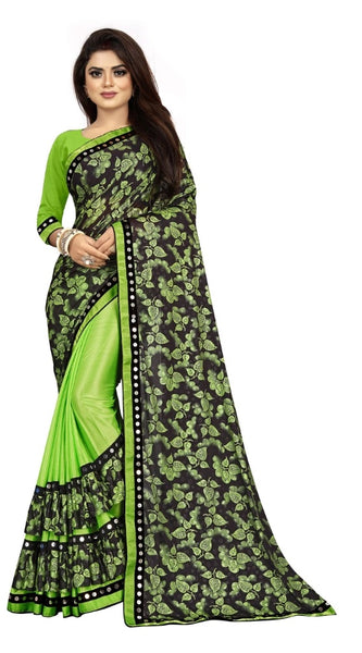 Mayawye Women's Lycra Blend Saree with Blouse (Pista, 5-6 Mtrs)