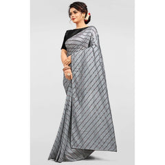 Mayawye Women's Vichitra Saree with Blouse (Grey, 5-6 Mtrs)
