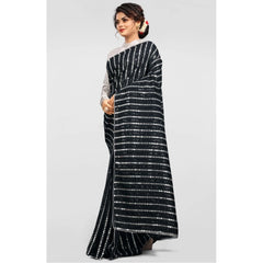Mayawye Women's Vichitra Saree with Blouse (Silver, 5-6 Mtrs)
