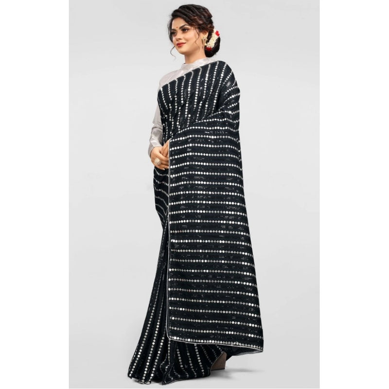 Mayawye Women's Vichitra Saree with Blouse (Silver, 5-6 Mtrs)