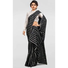 Mayawye Women's Vichitra Saree with Blouse (Silver, 5-6 Mtrs)