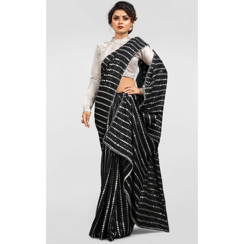 Mayawye Women's Vichitra Saree with Blouse (Silver, 5-6 Mtrs)