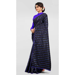 Mayawye Women's Vichitra Saree with Blouse (Blue, 5-6 Mtrs)