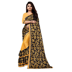 Mayawye Women's Lycra Blend Saree with Blouse (Mustard, 5-6 Mtrs)