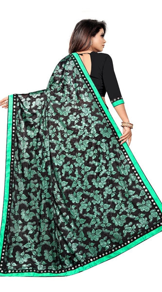 Mayawye Women's Lycra Blend Saree with Blouse (Green, 5-6 Mtrs)