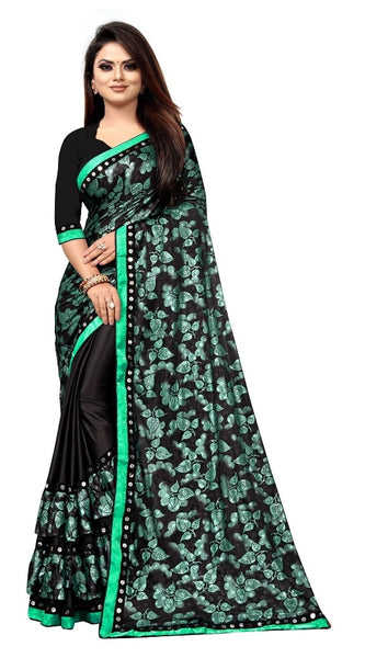 Mayawye Women's Lycra Blend Saree with Blouse (Green, 5-6 Mtrs)