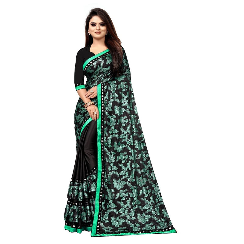 Mayawye Women's Lycra Blend Saree with Blouse (Green, 5-6 Mtrs)