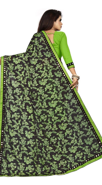 Mayawye Women's Lycra Blend Saree with Blouse (Pista, 5-6 Mtrs)