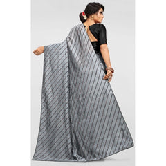 Mayawye Women's Vichitra Saree with Blouse (Grey, 5-6 Mtrs)