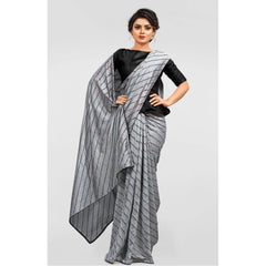 Mayawye Women's Vichitra Saree with Blouse (Grey, 5-6 Mtrs)