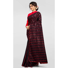 Mayawye Women's Vichitra Saree with Blouse (Red, 5-6 Mtrs)