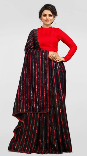 Mayawye Women's Vichitra Saree with Blouse (Red, 5-6 Mtrs)