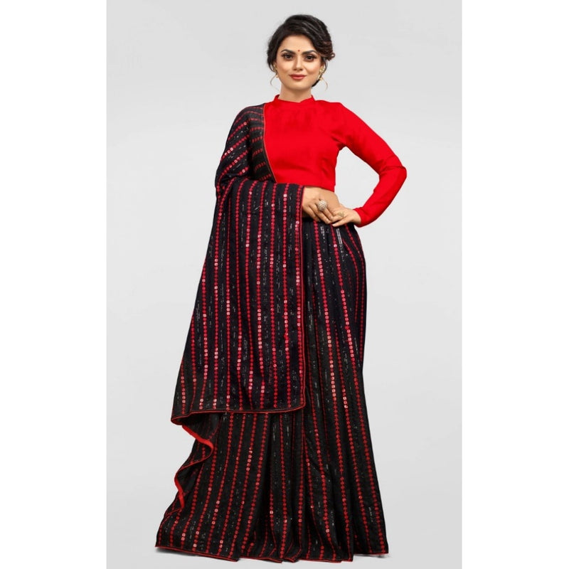 Mayawye Women's Vichitra Saree with Blouse (Red, 5-6 Mtrs)