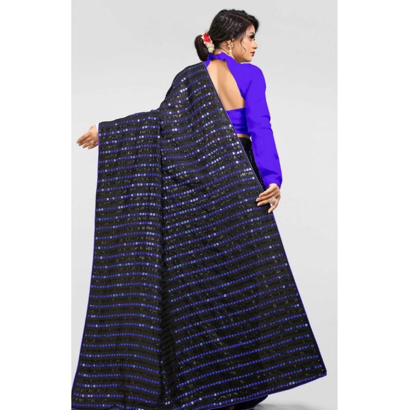 Mayawye Women's Vichitra Saree with Blouse (Blue, 5-6 Mtrs)