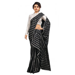 Mayawye Women's Vichitra Saree with Blouse (Silver, 5-6 Mtrs)
