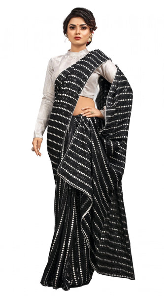 Mayawye Women's Vichitra Saree with Blouse (Silver, 5-6 Mtrs)