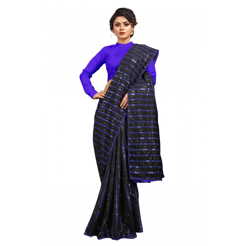 Mayawye Women's Vichitra Saree with Blouse (Blue, 5-6 Mtrs)