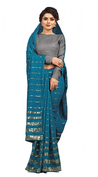 Mayawye Women's Vichitra Saree with Blouse (Rama, 5-6 Mtrs)