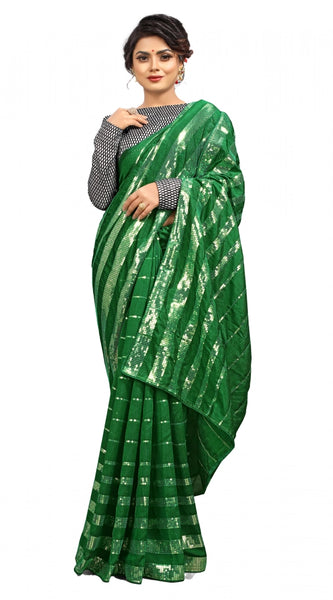 Mayawye Women's Vichitra Saree with Blouse (Green, 5-6 Mtrs)