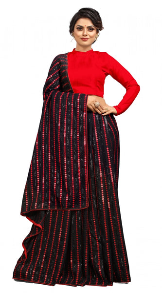 Mayawye Women's Vichitra Saree with Blouse (Red, 5-6 Mtrs)