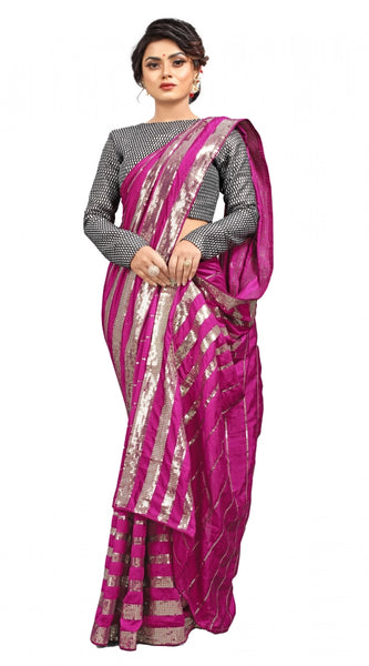 Mayawye Women's Vichitra Saree with Blouse (Pink, 5-6 Mtrs)