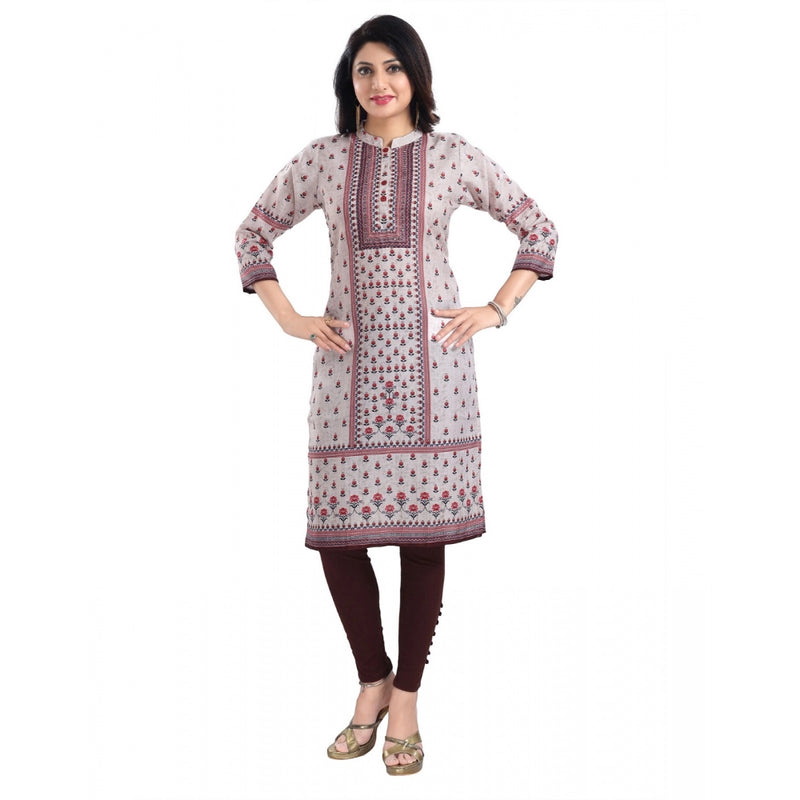 Mayawye Women's 3/4th Sleeve Cotton Blend Tunic Long Kurti (Beige)