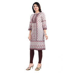 Mayawye Women's 3/4th Sleeve Cotton Blend Tunic Long Kurti (Beige)