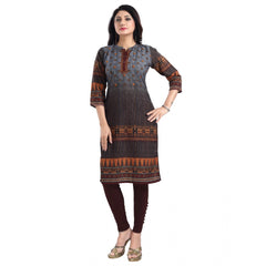 Mayawye Women's 3/4th Sleeve Cotton Blend Tunic Long Kurti (Brown)
