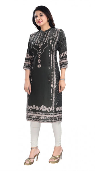 Mayawye Women's 3/4th Sleeve Masleen Tunic Long Kurti (Olive Green)