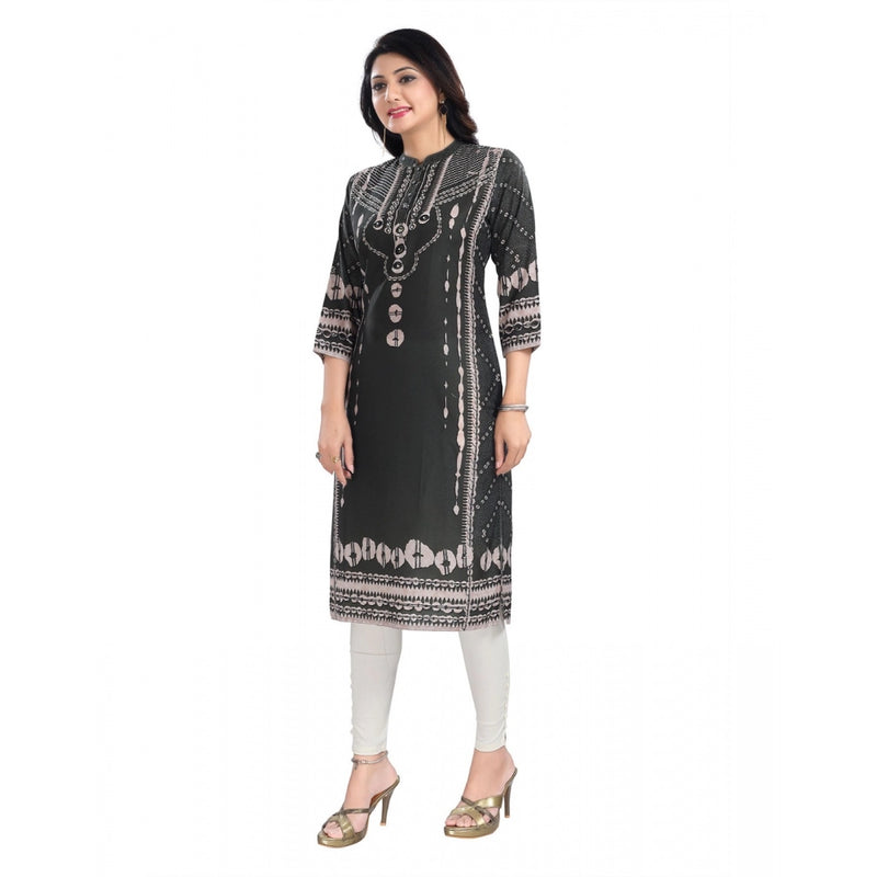 Mayawye Women's 3/4th Sleeve Masleen Tunic Long Kurti (Olive Green)