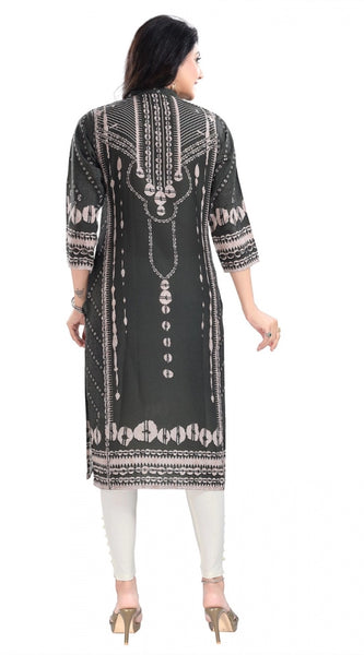 Mayawye Women's 3/4th Sleeve Masleen Tunic Long Kurti (Olive Green)