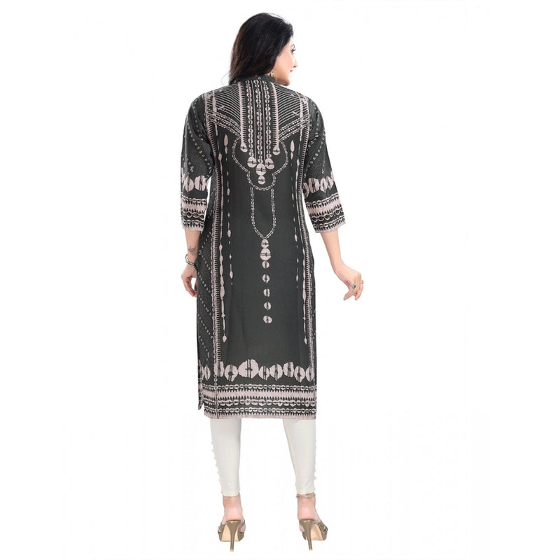 Mayawye Women's 3/4th Sleeve Masleen Tunic Long Kurti (Olive Green)