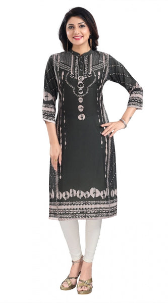 Mayawye Women's 3/4th Sleeve Masleen Tunic Long Kurti (Olive Green)