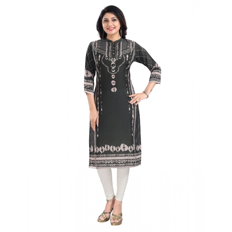 Mayawye Women's 3/4th Sleeve Masleen Tunic Long Kurti (Olive Green)