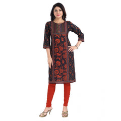 Mayawye Women's 3/4th Sleeve Cotton Blend Tunic Long Kurti (Grey)