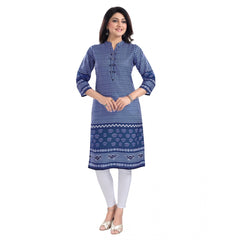 Mayawye Women's 3/4th Sleeve Cotton Blend Tunic Long Kurti (Blue)
