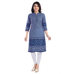 Mayawye Women's 3/4th Sleeve Cotton Blend Tunic Long Kurti (Blue)
