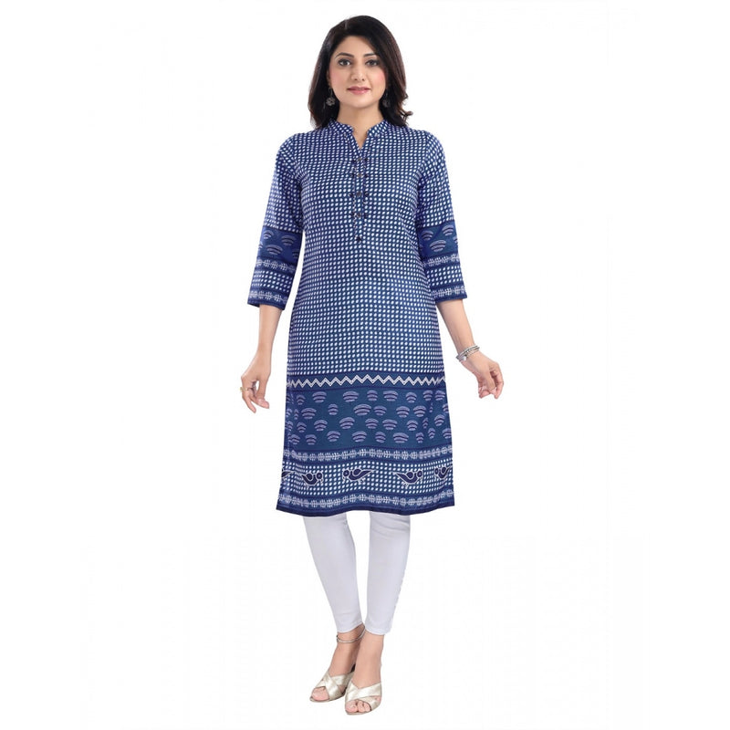 Mayawye Women's 3/4th Sleeve Cotton Blend Tunic Long Kurti (Blue)