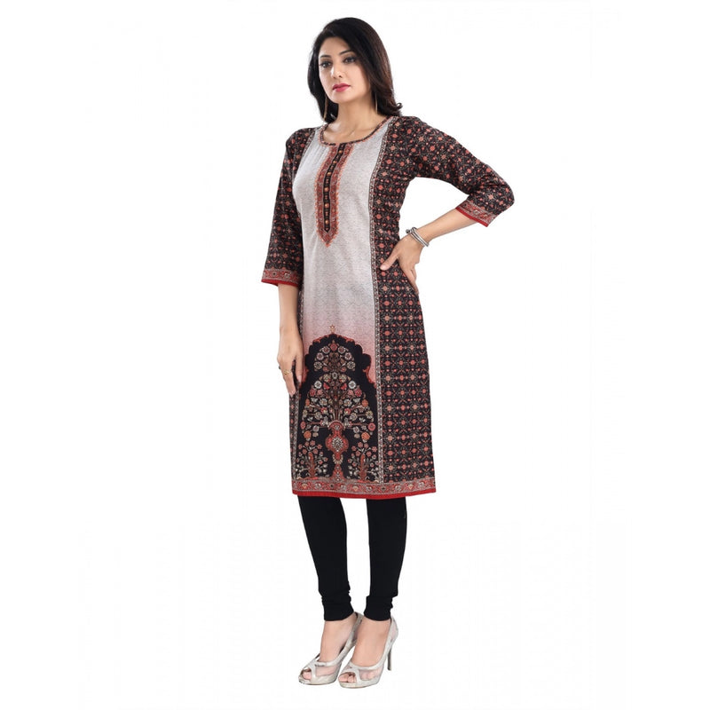 Mayawye Women's 3/4th Sleeve Cotton Blend Tunic Long Kurti (Brown)
