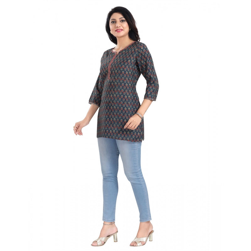 Mayawye Women's 3/4th Sleeve Viscose Blend Tunic Short Top (Blue)