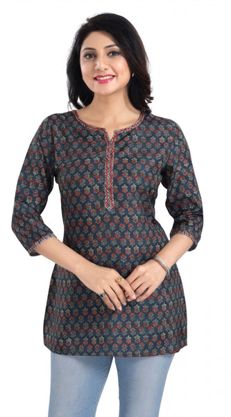Mayawye Women's 3/4th Sleeve Viscose Blend Tunic Short Top (Blue)